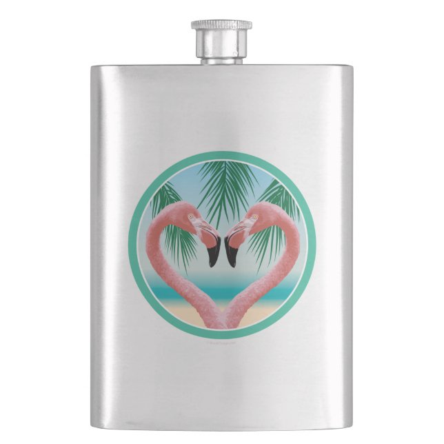 Flamingo Love (Tropical Valentine) Hip Flask (Front)