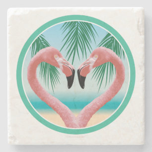 Flamingo Love (Tropical Valentine) Stone Coaster