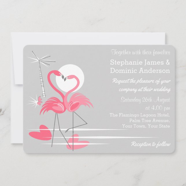 Flamingo Love wedding invitation landscape (Front)