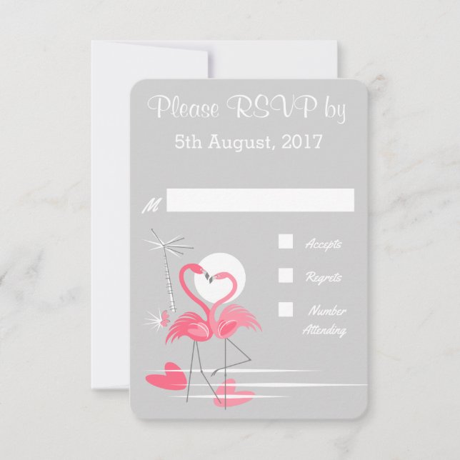 Flamingo Love wedding RSVP Card (Front)