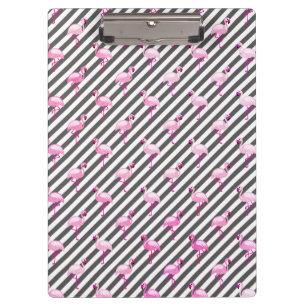Flamingo Lover Pink Bird Diagonal Stripes Clipboard