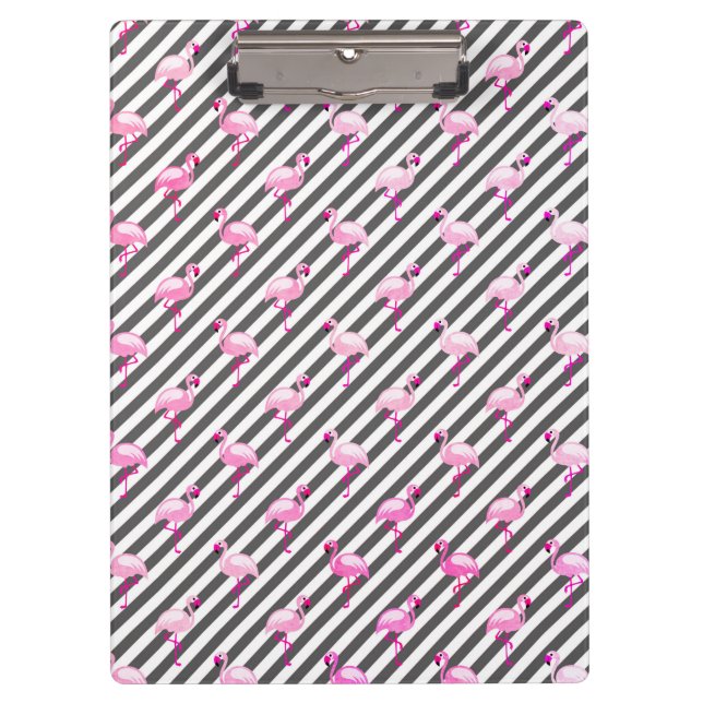Flamingo Lover Pink Bird Diagonal Stripes Clipboard (Front)