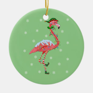 Flamingo Lover Xmas Gift Santa Hat Elf Flamingo Ceramic Ornament