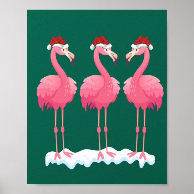 Flamingo Lover Xmas Lighting Santa Pink Flamingos Poster (Front)
