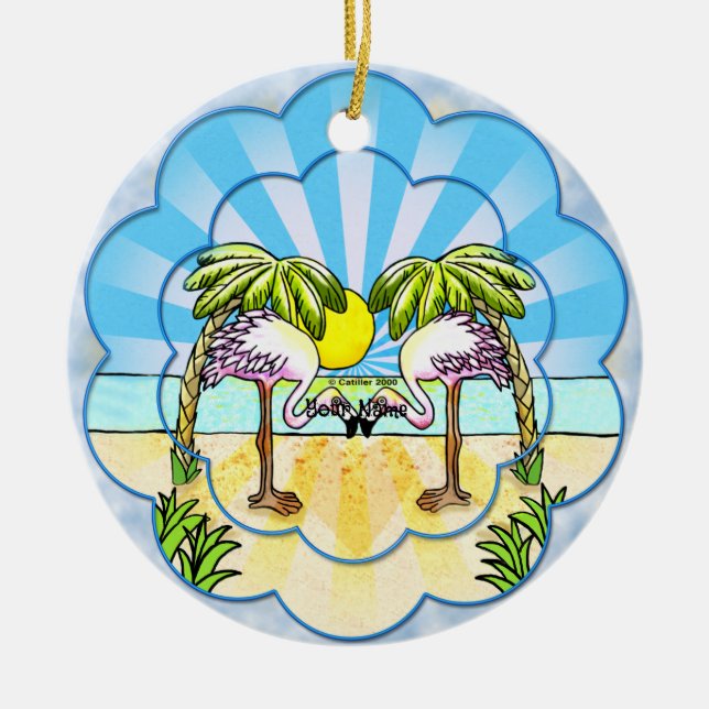 Flamingo lovers  ceramic ornament (Front)