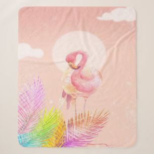Flamingo Lovers Cute Flamingo Bird With Leaves Sherpa Blanket