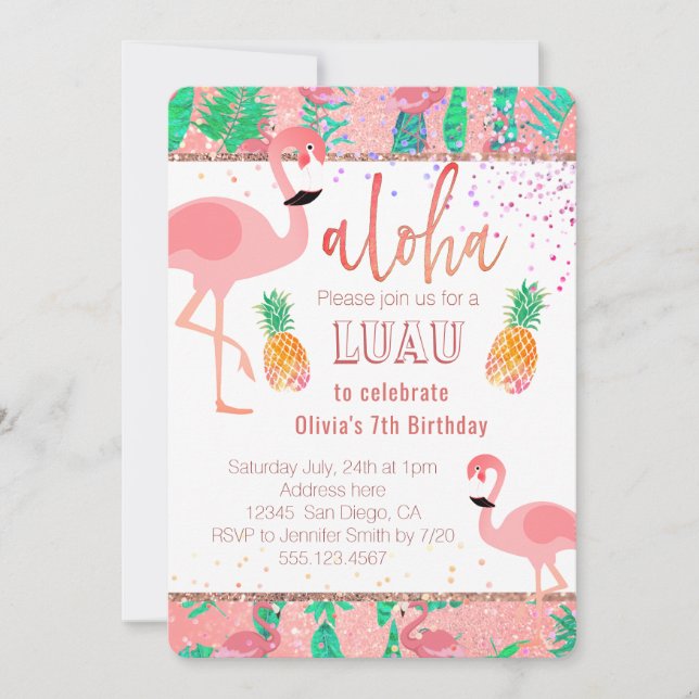 flamingo luau party invitation (Front)