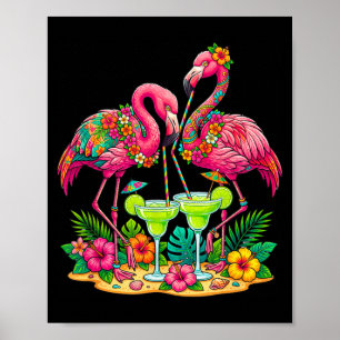 Flamingo Margaritas Bar Hawaiian Beach Girls Poster