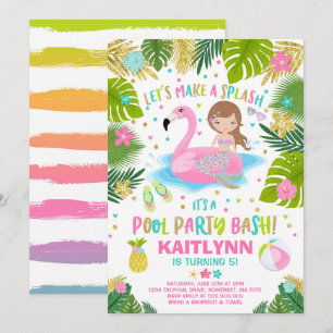 Flamingo & Mermaid Pool Party Invitation Tropical