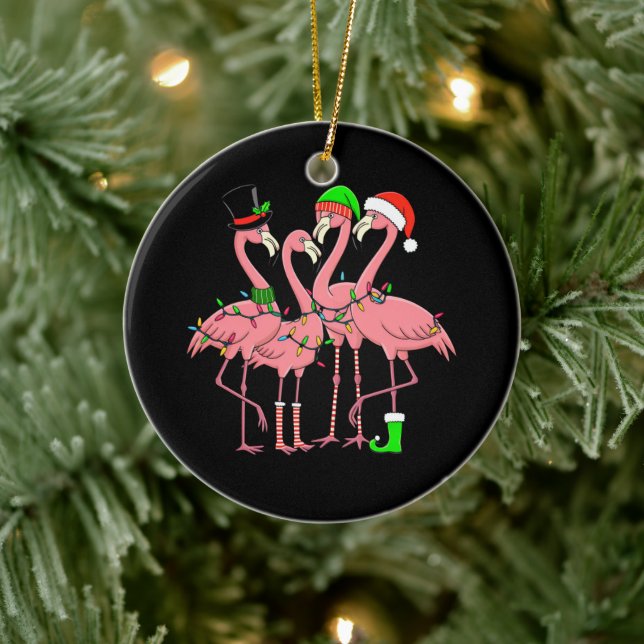 Flamingo Merry Christmas Funny Flamingo Lover Gift Ceramic Ornament (Tree)