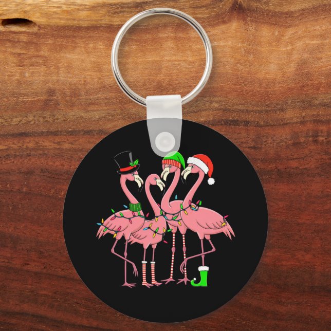 Flamingo Merry Christmas Funny Flamingo Lover Gift Key Ring (Front)