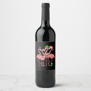 Flamingo Merry Christmas Funny Flamingo Lover Gift Wine Label