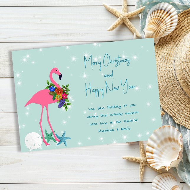 Flamingo Merry Christmas Message Flat Holiday Card (Creator Uploaded)
