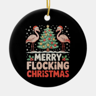 Flamingo Merry Flocking Christmas Funny Xmas Ceramic Ornament