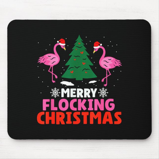 Flamingo Merry Flocking Christmas Funny Xmas Men W Mouse Pad (Front)