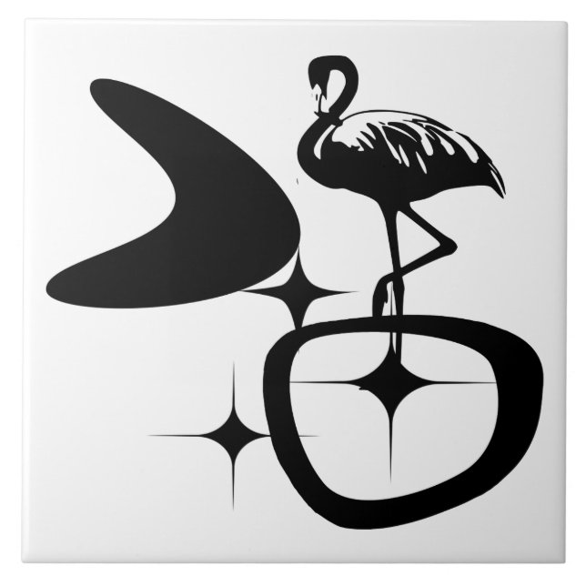 Flamingo MidCentury Modern Atomic Retro Shapes Ceramic Tile (Front)