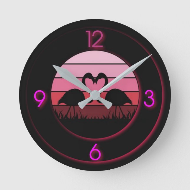 Flamingo modern art round clock (Front)