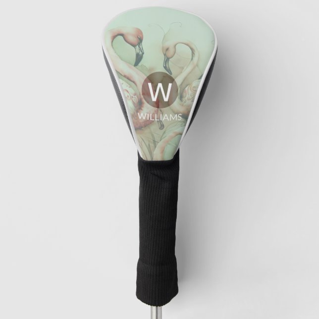 Flamingo Monogram Personalised Golf Head Cover (Front)