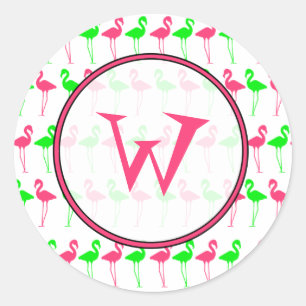 Flamingo Monogram Sticker - Pink and Green Pattern