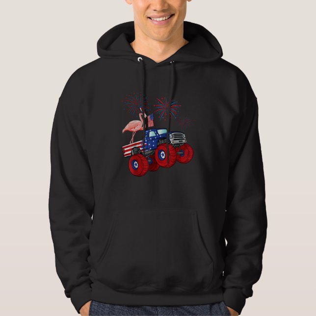 Flamingo Monster Truck 4th of July  Girls Kids Wom Hoodie (Front)
