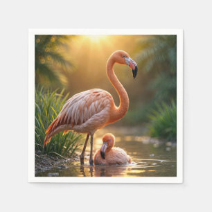 Flamingo Mother and Chick Napkin