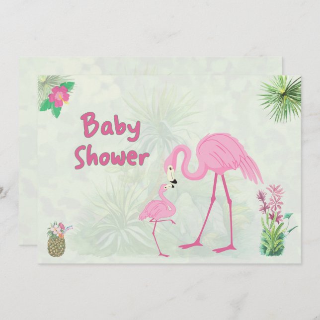 Flamingo Mother & Offspring Baby Shower Invitation (Front/Back)