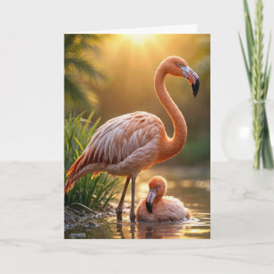 Flamingo Mother With Chick Card