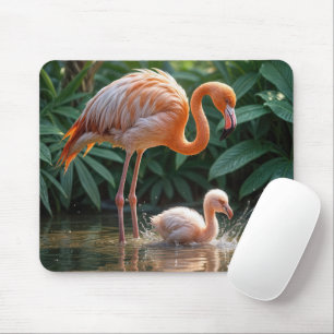 Flamingo Mother With Chick Mouse Pad