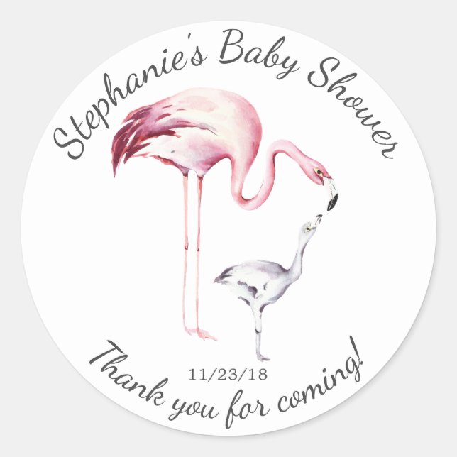 Flamingo Mum Baby Shower Favour Sticker (Front)