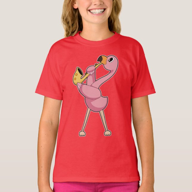 Flamingo Musician Saxophone Music T-Shirt (Front)