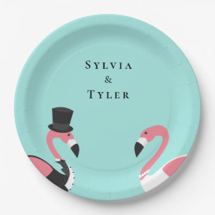Flamingo Name Wedding Paper Plate