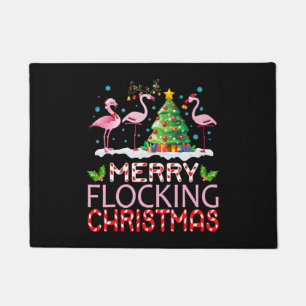 Flamingo Noel Hats Dancing On Snow Merry Flocking  Doormat
