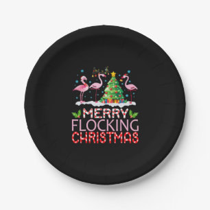 Flamingo Noel Hats Dancing On Snow Merry Flocking Paper Plate