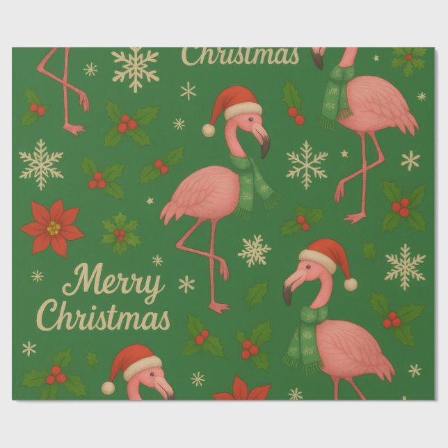 Flamingo Noel: Holly Jolly Greetings  Wrapping Paper (Flat)