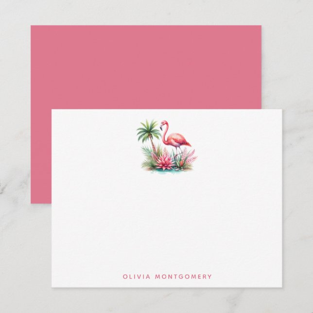 Flamingo Note Cards with Personalised Name (Front/Back)