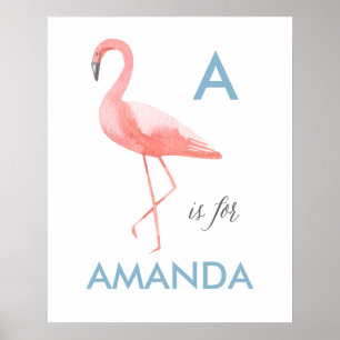 Flamingo nursery art print   Baby name