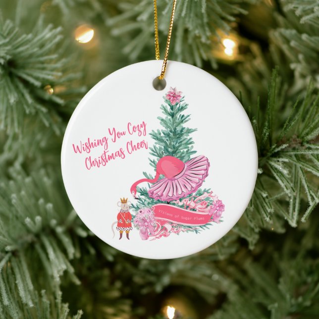 Flamingo Nutcracker Ballet Custom Christmas Wish Ceramic Ornament (Tree)