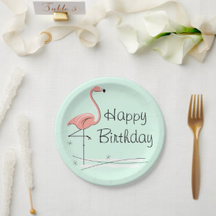 Flamingo Ocean Aqua Happy Birthday paper plate