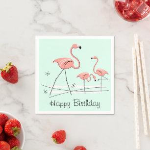 Flamingo Ocean Aqua Trio 2 Happy Birthday Napkin
