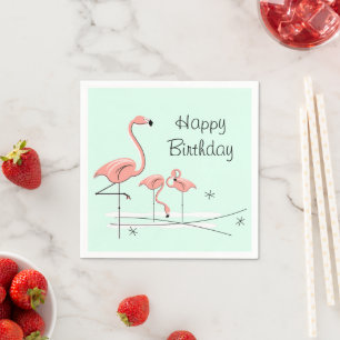 Flamingo Ocean Aqua Trio 4 Happy Birthday Napkin