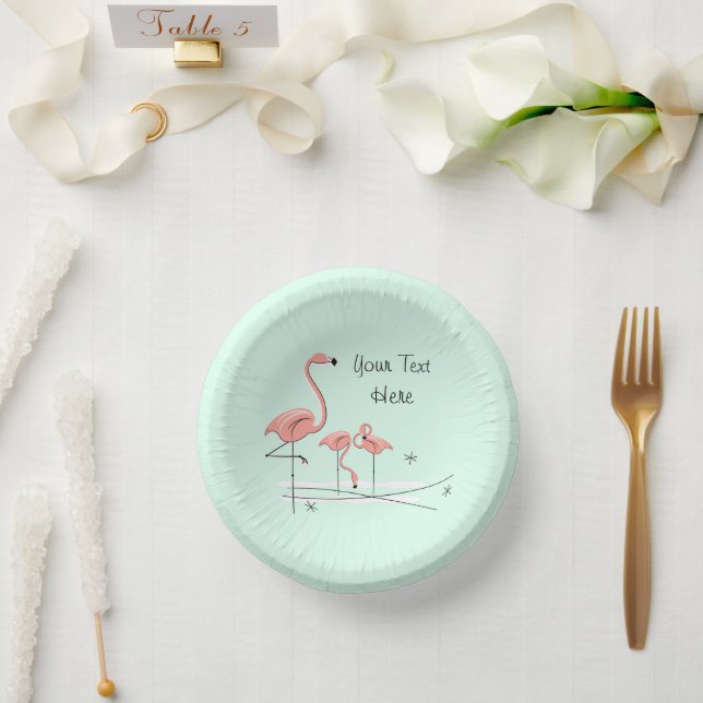 Flamingo Ocean Aqua Trio 4 Text Paper Plate (Wedding)