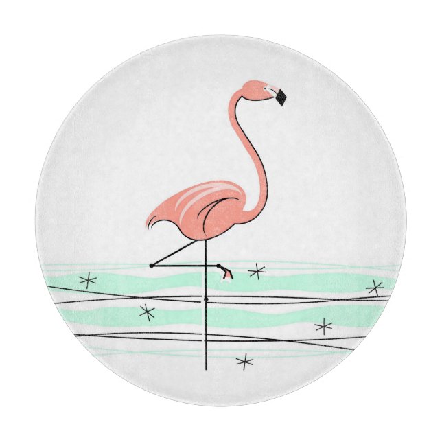 Flamingo Ocean cutting board round (Front)
