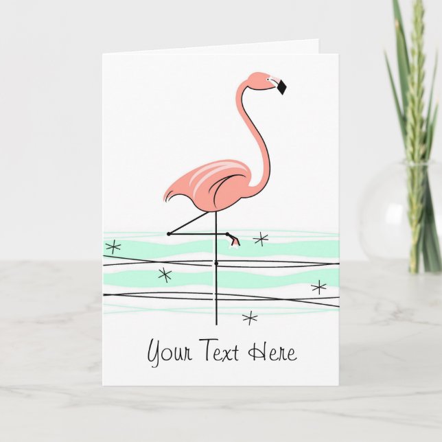 Flamingo Ocean front text greetings card (Front)