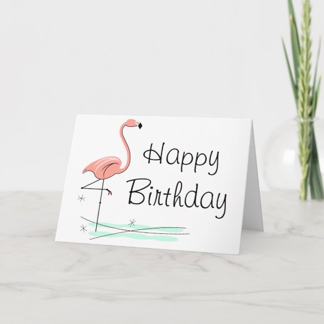Flamingo Ocean Happy Birthday greetings card (Front)
