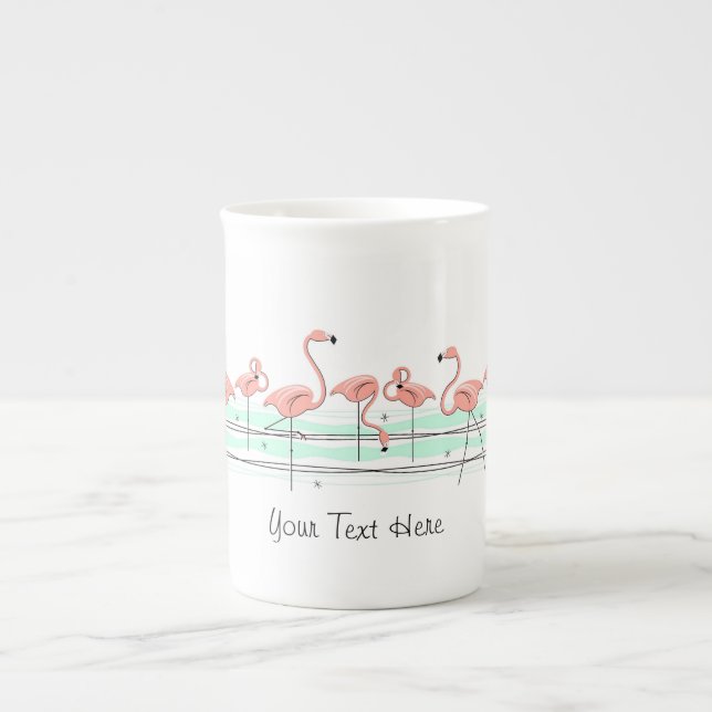 Flamingo Ocean Line Text bone china mug (Front)