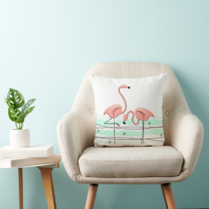 Flamingo Ocean Pair coral check back square Cushion