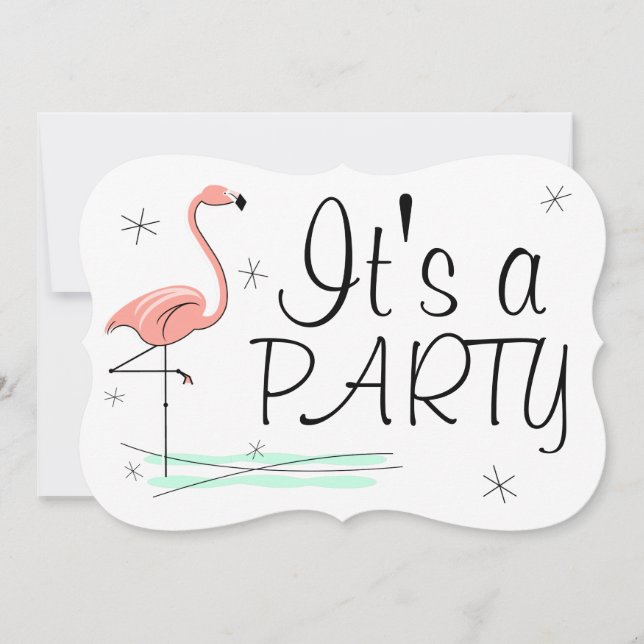 Flamingo Ocean 'Party' invitation bracket (Front)