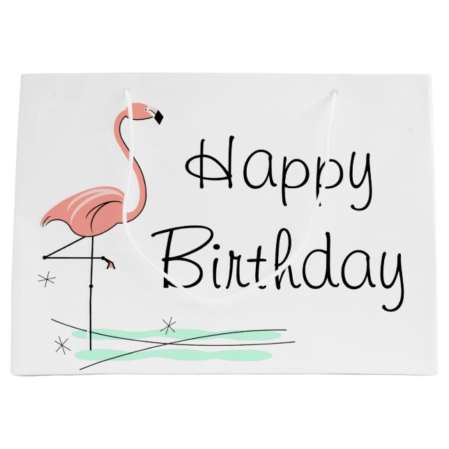 Flamingo Ocean Side Happy Birthday large Gift Bag (Front)