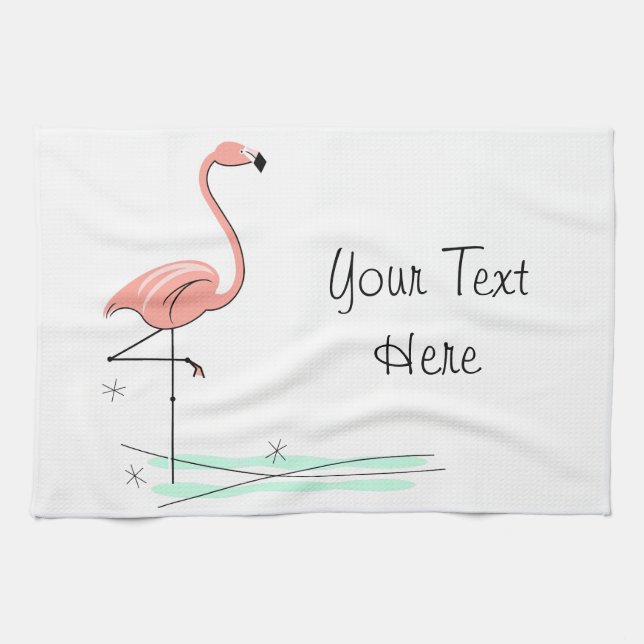 Flamingo Ocean Text kitchen towel (Horizontal)