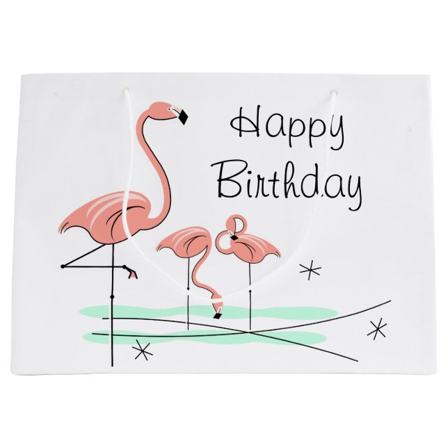 Flamingo Ocean Trio 4 Happy Birthday large Gift Bag (Front)